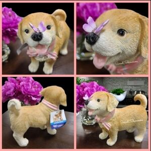 Yellow Lab Puppy Labrador Retriever Dog w/ Butterfly On Nose Figure Statue Decor